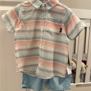 Eddie Bauer Pastel Striped Button-Down Shirt — Mint, Peach, Cream